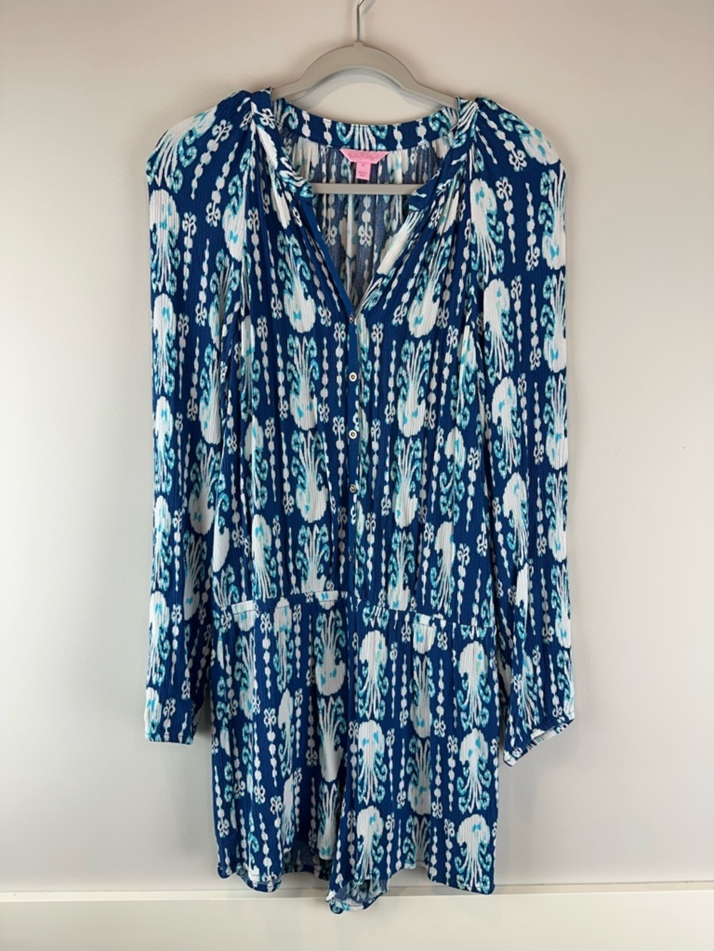 Lilly Pulitzer Blue Indigo Get In Line Jellyfish Elsa Coastal Romper Size Medium